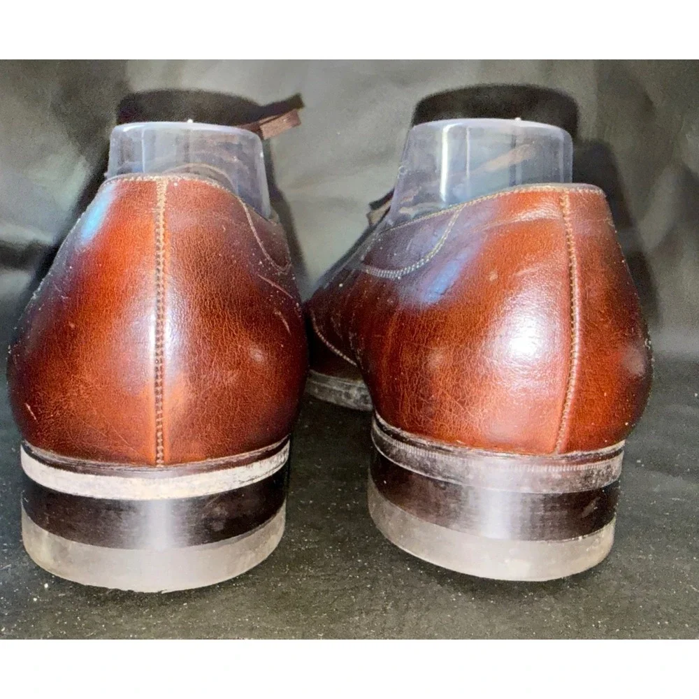 Florsheim Imperial Mens 12 3E Brown Leather Apron Toe Derby Shoes Wide